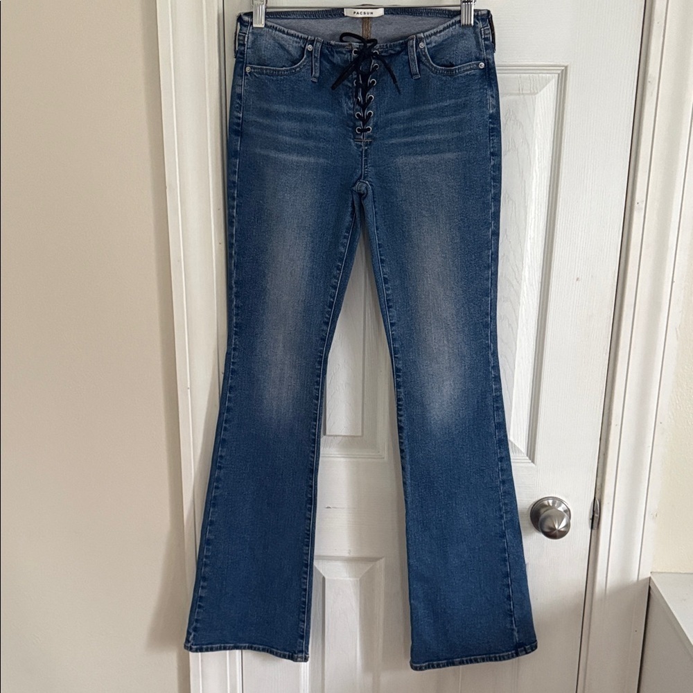 NWOT PacSun Lace-Up Low Rise Boot Jeans - Blue Denim